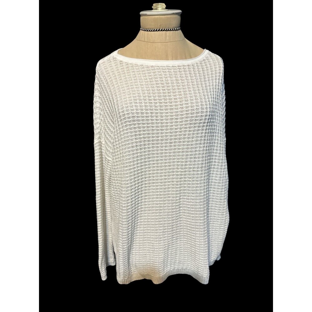 J. JILL Basket Knit Pullover Sweater White Long Sleeves Cotton Blend Small